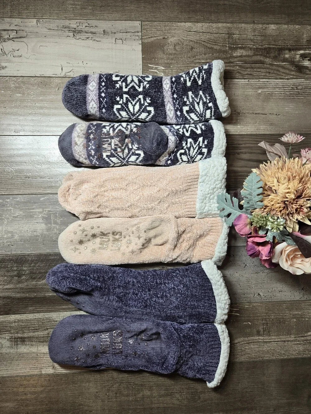 Muk Luks Plush Sherpa‑Lined Women’s Slipper Socks – 3‑Pair Bundle